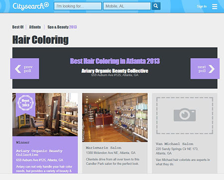 best of citysearch: hair coloring: aviary beauty collective