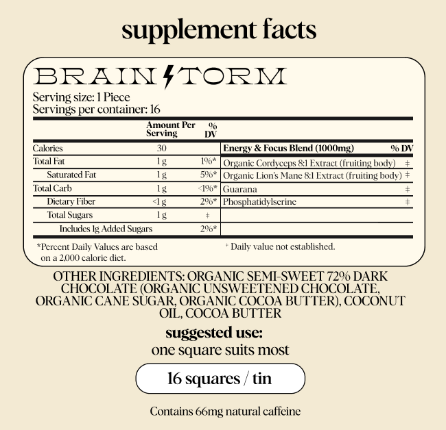 Brainstorm — Mushroom Chocolate Supplement For Focus